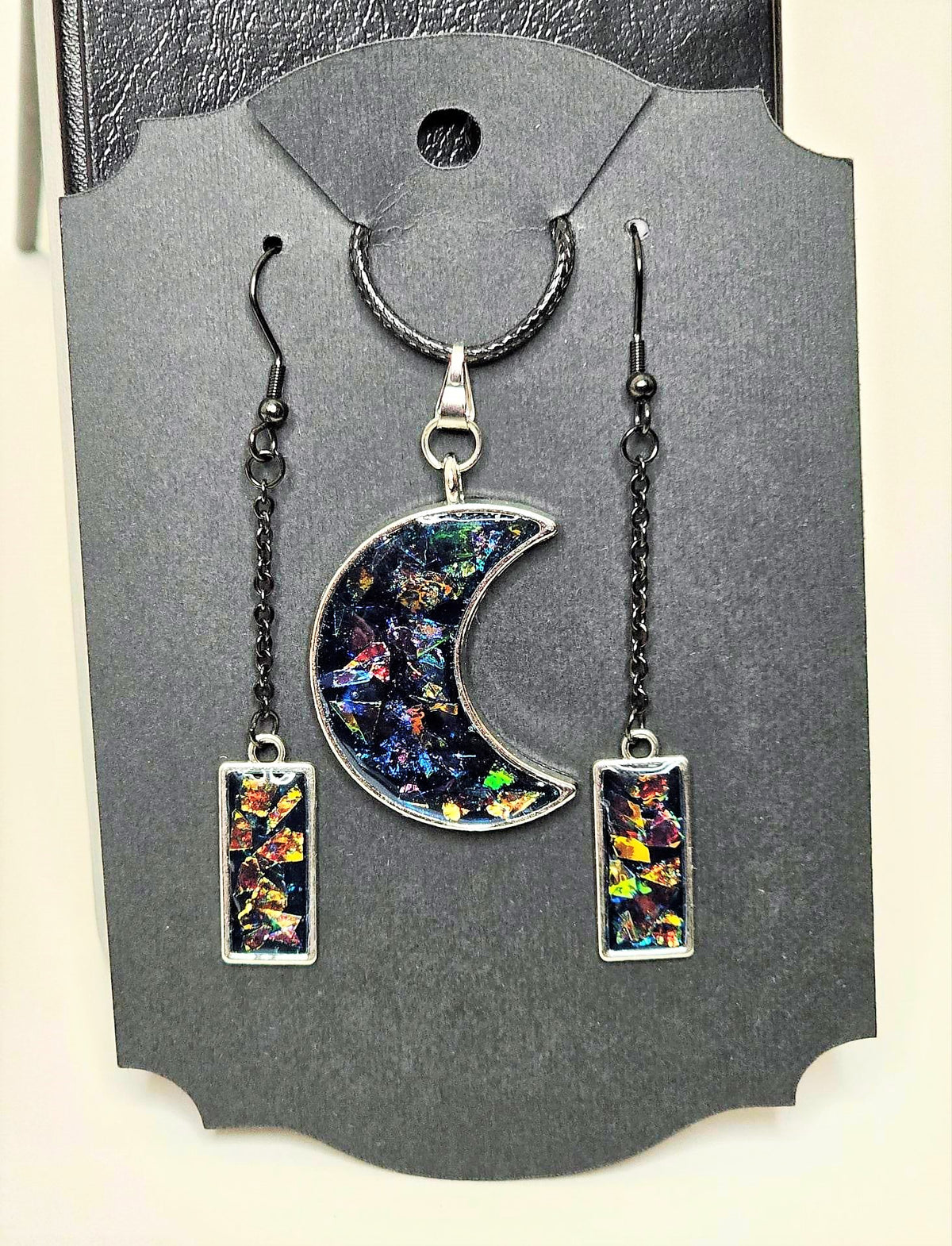 Opal Effect Moon Pendant & Earring set